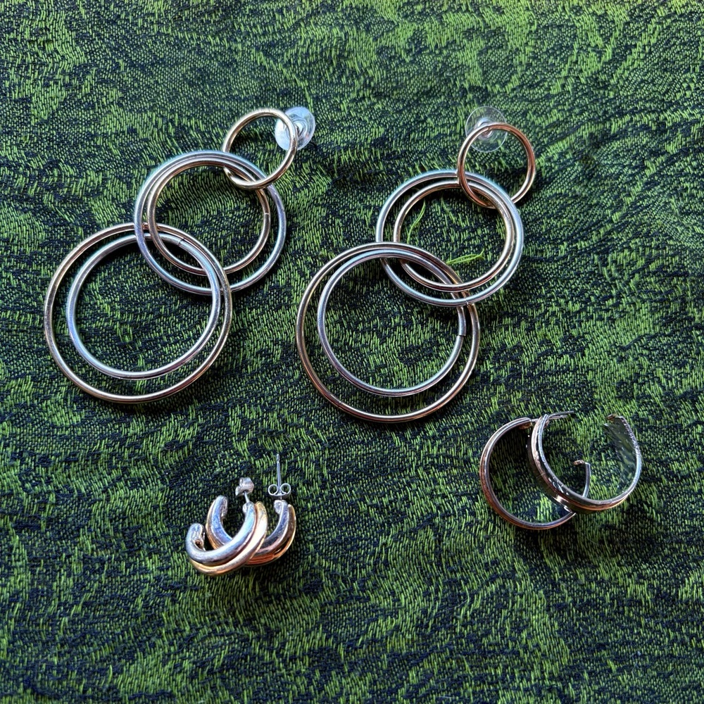 Two tone earring bundle gold silver mixed metals jewelry lot dangle hoops set